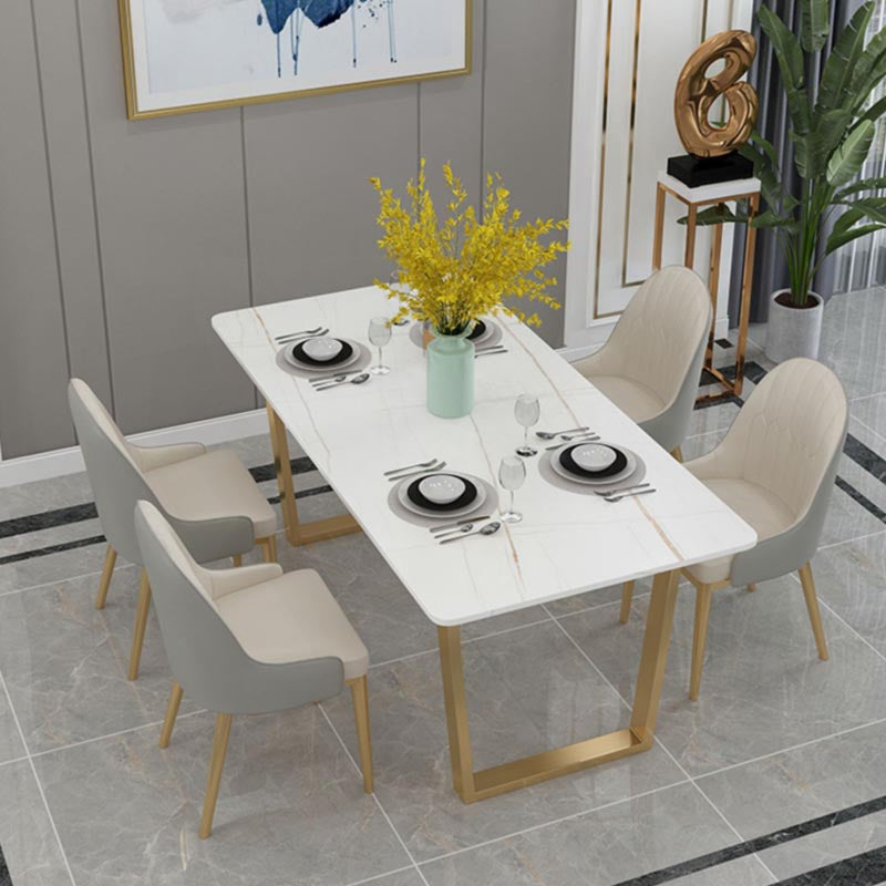 Luxury Sintered Stone Top Kitchen Table Rectangle Table with Double Pedestal in Gold White Without Chairs Clearhalo ' dining_table' 'Dining Tables & Seating' 'Dining Tables' 'furn' 'furn_dining_table' 'Furniture' 'furniture_dining_table' 'Kitchen & Dining Furniture' 'kitchen&dining_furn' 'kitchen' 'kitchen_dining_table' 4588555