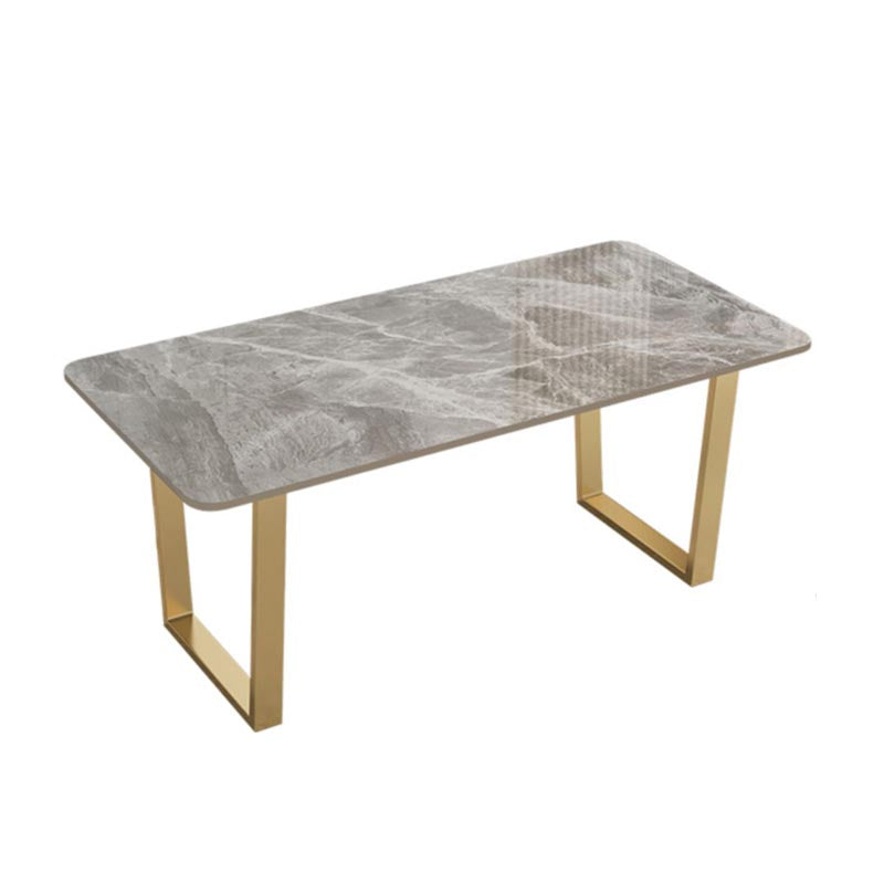 Luxury Sintered Stone Top Kitchen Table Rectangle Table with Double Pedestal in Gold Gray 51.2"L x 27.6"W x 29.5"H Without Chairs Clearhalo ' dining_table' 'Dining Tables & Seating' 'Dining Tables' 'furn' 'furn_dining_table' 'Furniture' 'furniture_dining_table' 'Kitchen & Dining Furniture' 'kitchen&dining_furn' 'kitchen' 'kitchen_dining_table' 4588558