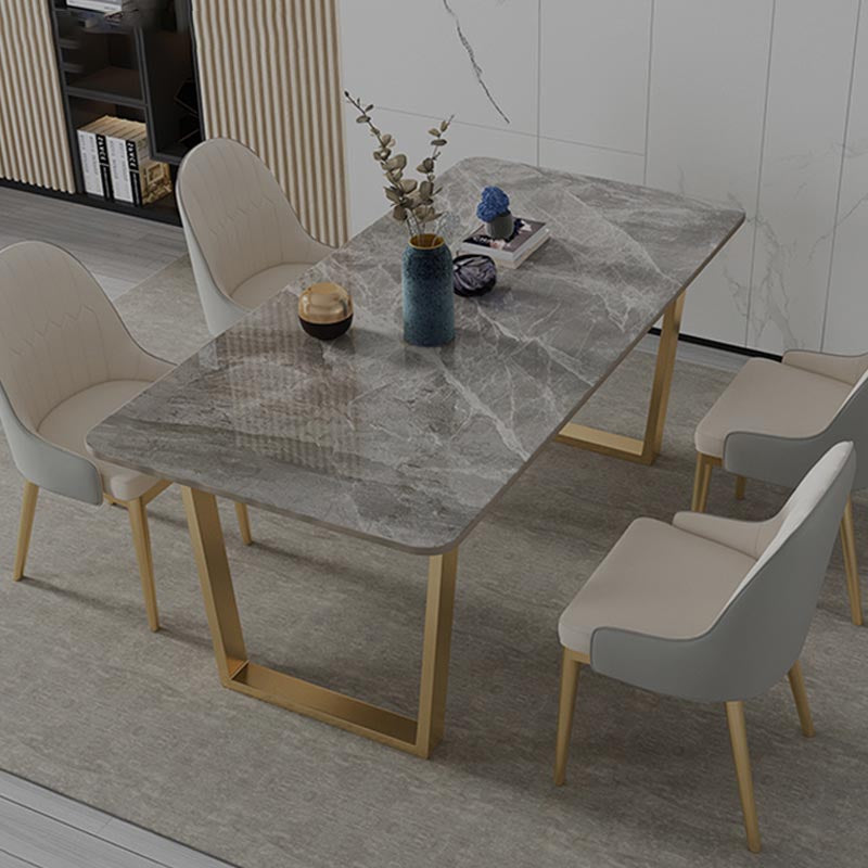 Luxury Sintered Stone Top Kitchen Table Rectangle Table with Double Pedestal in Gold Clearhalo ' dining_table' 'Dining Tables & Seating' 'Dining Tables' 'furn' 'furn_dining_table' 'Furniture' 'furniture_dining_table' 'Kitchen & Dining Furniture' 'kitchen&dining_furn' 'kitchen' 'kitchen_dining_table' 4588561