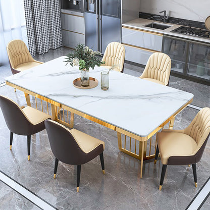 Sintered Stone Dining Table Traditional Luxury Dining Table with Gold Frame for Kitchen White Without Chairs Clearhalo ' dining_table' 'Dining Tables & Seating' 'Dining Tables' 'furn' 'furn_dining_table' 'Furniture' 'furniture_dining_table' 'Kitchen & Dining Furniture' 'kitchen&dining_furn' 'kitchen' 'kitchen_dining_table' 4588615