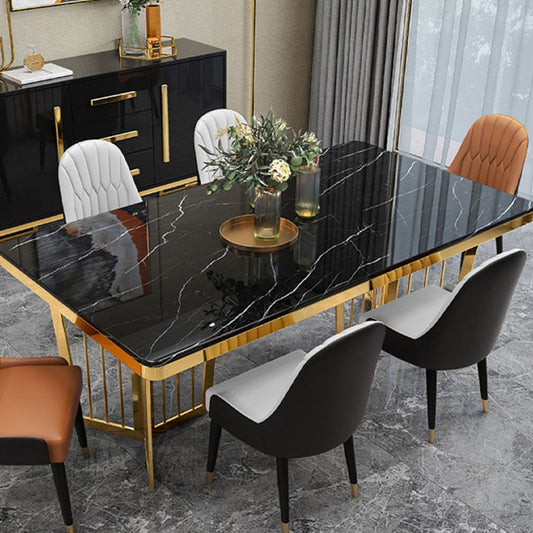 Sintered Stone Dining Table Traditional Luxury Dining Table with Gold Frame for Kitchen Clearhalo ' dining_table' 'Dining Tables & Seating' 'Dining Tables' 'furn' 'furn_dining_table' 'Furniture' 'furniture_dining_table' 'Kitchen & Dining Furniture' 'kitchen&dining_furn' 'kitchen' 'kitchen_dining_table' 4588624