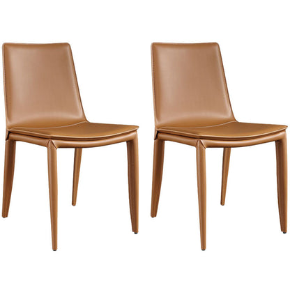Modern Leather Dining Armless Chair Metal Dining Chairs for Home Use Yellow-Brown 2 Piece Set Clearhalo ' kitchen&dining_furn' 'Dining Chairs' 'Dining Tables & Seating' 'dining_chair' 'furn' 'furn_dining_chair' 'Furniture' 'furniture_dining_chair' 'Kitchen & Dining Furniture' 'kitchen' 4588785