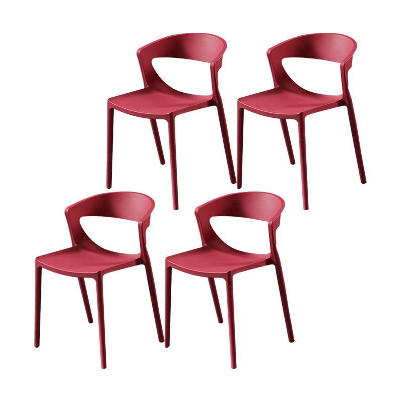 Scandinavian Style Open Back Dining Side Chair Plastic Dining Armless Chair for Home Red 4 Piece Set Clearhalo ' kitchen&dining_furn' 'Dining Chairs' 'Dining Tables & Seating' 'dining_chair' 'furn' 'furn_dining_chair' 'Furniture' 'furniture_dining_chair' 'Kitchen & Dining Furniture' 'kitchen' 4588820