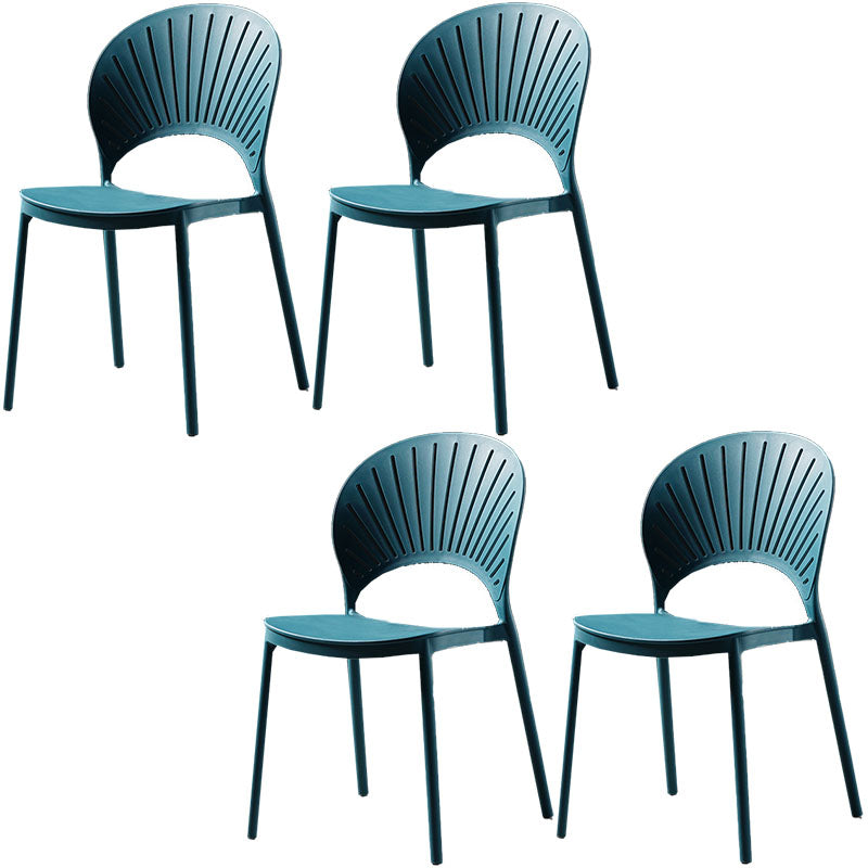 Contemporary Style Kitchen Plastic Chairs Dining Armless Open Back Side Chair Peacock Blue 4 Piece Set Clearhalo ' kitchen&dining_furn' 'Dining Chairs' 'Dining Tables & Seating' 'dining_chair' 'furn' 'furn_dining_chair' 'Furniture' 'furniture_dining_chair' 'Kitchen & Dining Furniture' 'kitchen' 4588966