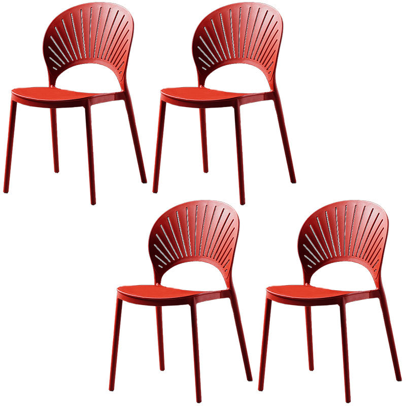 Contemporary Style Kitchen Plastic Chairs Dining Armless Open Back Side Chair Red 4 Piece Set Clearhalo ' kitchen&dining_furn' 'Dining Chairs' 'Dining Tables & Seating' 'dining_chair' 'furn' 'furn_dining_chair' 'Furniture' 'furniture_dining_chair' 'Kitchen & Dining Furniture' 'kitchen' 4589001