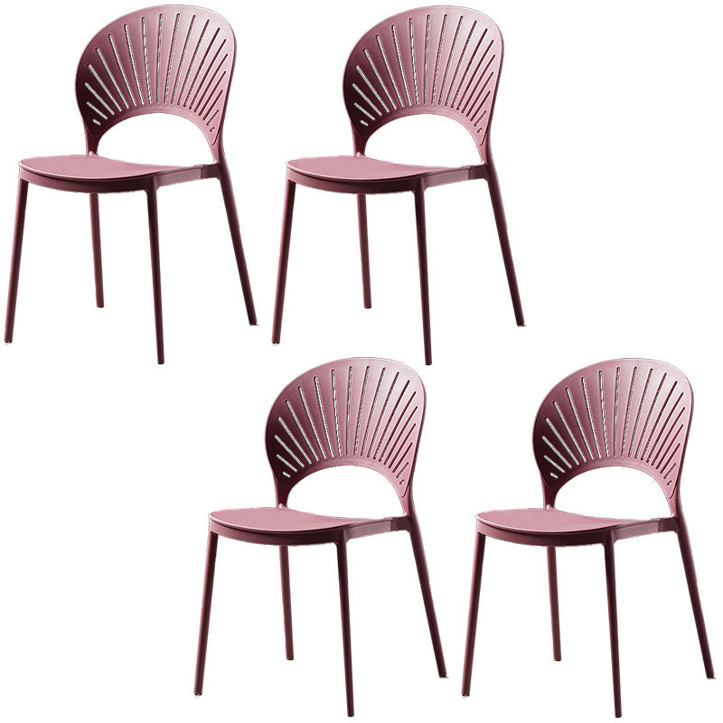 Contemporary Style Kitchen Plastic Chairs Dining Armless Open Back Side Chair Purple 4 Piece Set Clearhalo ' kitchen&dining_furn' 'Dining Chairs' 'Dining Tables & Seating' 'dining_chair' 'furn' 'furn_dining_chair' 'Furniture' 'furniture_dining_chair' 'Kitchen & Dining Furniture' 'kitchen' 4589004