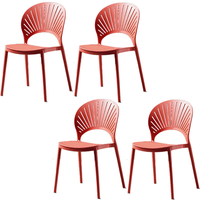Contemporary Style Kitchen Plastic Chairs Dining Armless Open Back Side Chair Crimson 4 Piece Set Clearhalo ' kitchen&dining_furn' 'Dining Chairs' 'Dining Tables & Seating' 'dining_chair' 'furn' 'furn_dining_chair' 'Furniture' 'furniture_dining_chair' 'Kitchen & Dining Furniture' 'kitchen' 4589007