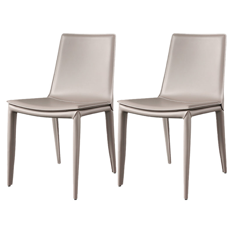 Contemporary Leather Armless Dining Chair Metal Dining Room Chairs Light Khaki 2 Piece Set Clearhalo ' kitchen&dining_furn' 'Dining Chairs' 'Dining Tables & Seating' 'dining_chair' 'furn' 'furn_dining_chair' 'Furniture' 'furniture_dining_chair' 'Kitchen & Dining Furniture' 'kitchen' 4589042