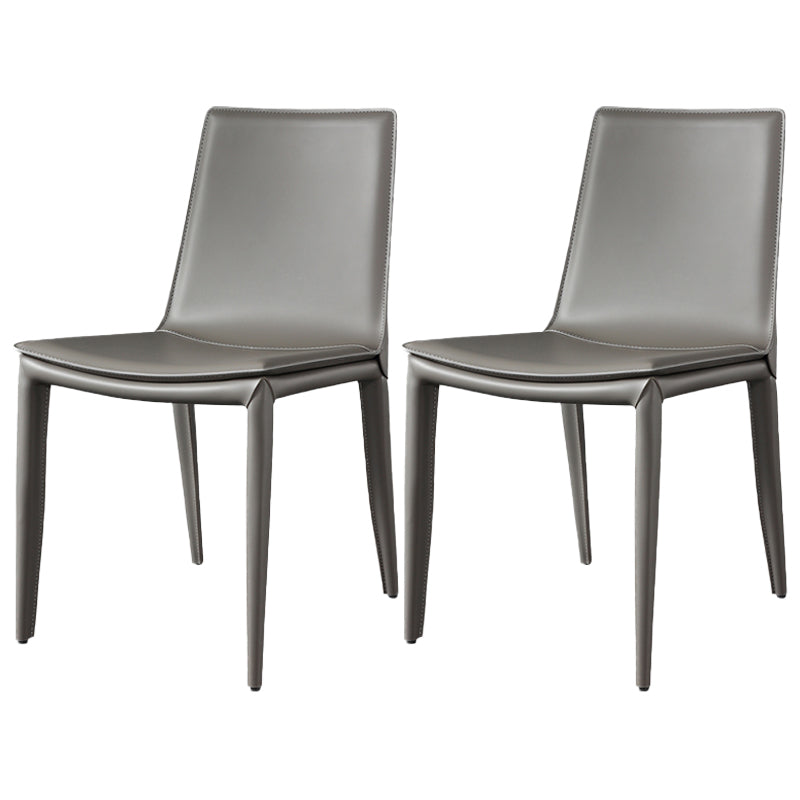 Contemporary Leather Armless Dining Chair Metal Dining Room Chairs Grey 2 Piece Set Clearhalo ' kitchen&dining_furn' 'Dining Chairs' 'Dining Tables & Seating' 'dining_chair' 'furn' 'furn_dining_chair' 'Furniture' 'furniture_dining_chair' 'Kitchen & Dining Furniture' 'kitchen' 4589043