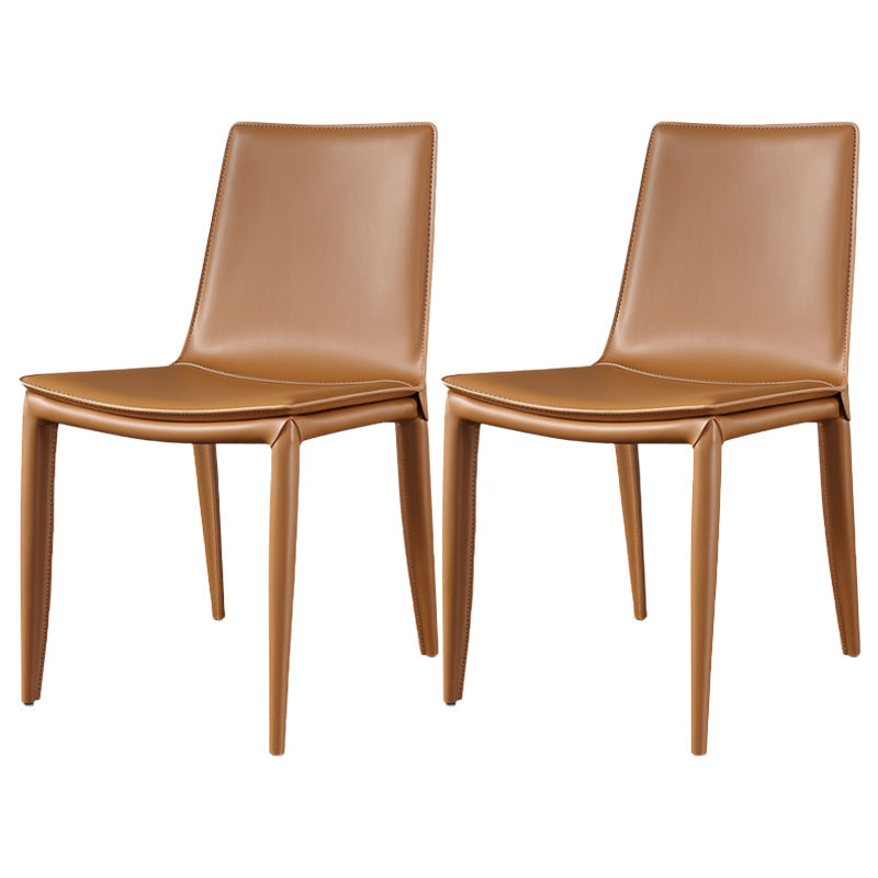 Contemporary Leather Armless Dining Chair Metal Dining Room Chairs Orange 2 Piece Set Clearhalo ' kitchen&dining_furn' 'Dining Chairs' 'Dining Tables & Seating' 'dining_chair' 'furn' 'furn_dining_chair' 'Furniture' 'furniture_dining_chair' 'Kitchen & Dining Furniture' 'kitchen' 4589045