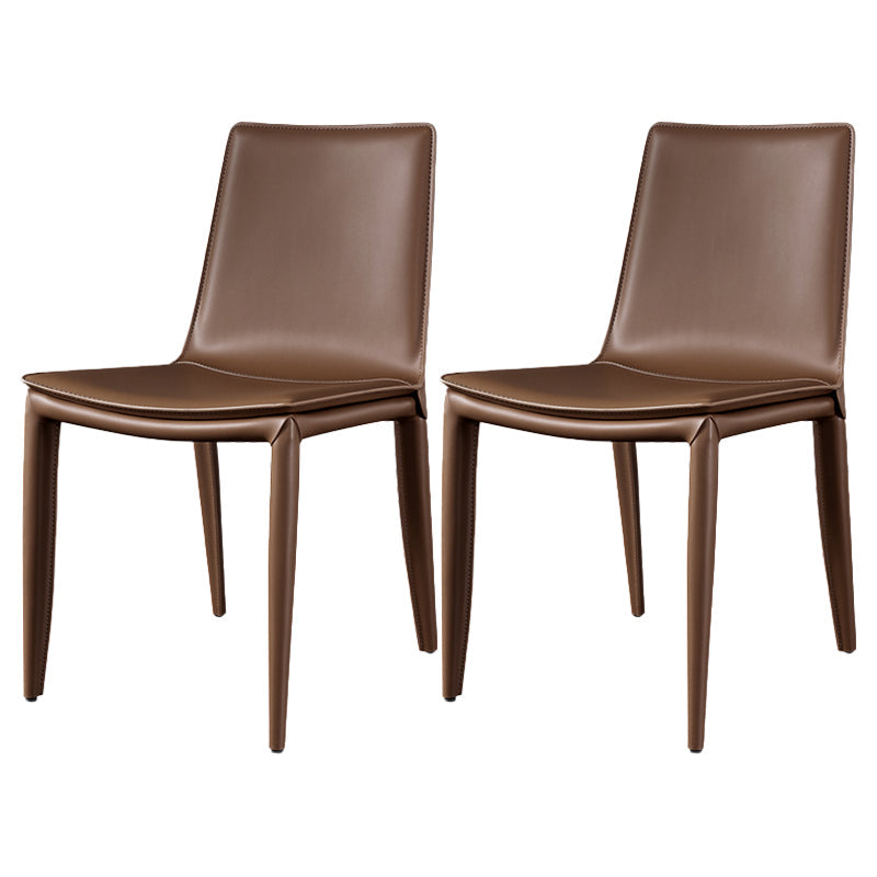 Contemporary Leather Armless Dining Chair Metal Dining Room Chairs Brown 2 Piece Set Clearhalo ' kitchen&dining_furn' 'Dining Chairs' 'Dining Tables & Seating' 'dining_chair' 'furn' 'furn_dining_chair' 'Furniture' 'furniture_dining_chair' 'Kitchen & Dining Furniture' 'kitchen' 4589048