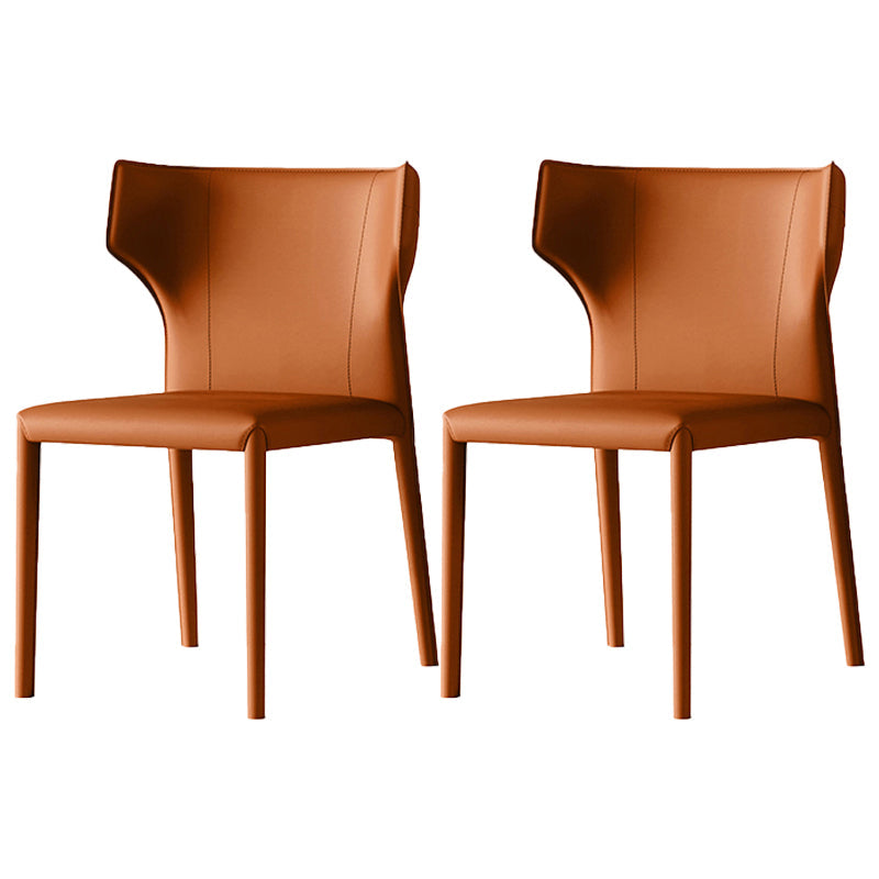Contemporary Leather Dining Room Chair Armless Wingback Side Chair for Home Use Light Orange 2 Piece Set Clearhalo ' kitchen&dining_furn' 'Dining Chairs' 'Dining Tables & Seating' 'dining_chair' 'furn' 'furn_dining_chair' 'Furniture' 'furniture_dining_chair' 'Kitchen & Dining Furniture' 'kitchen' 4589061