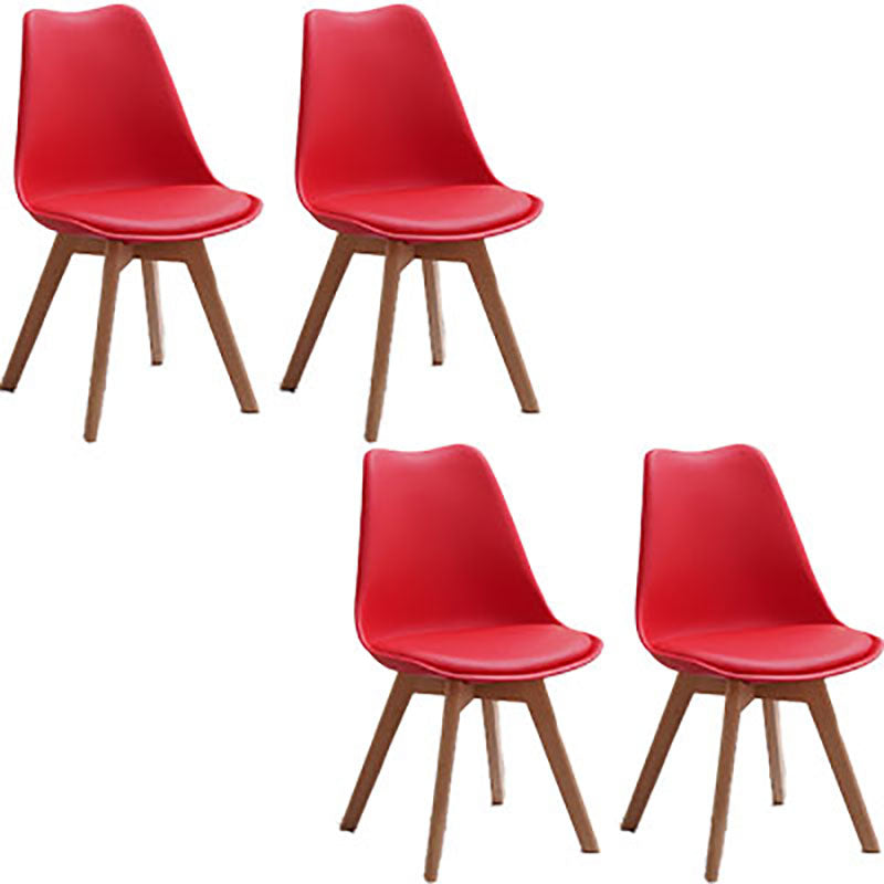 Contemporary Style Kitchen Chairs Dining Armless Side Chair with Wooden Legs Red Set of 4 Clearhalo ' kitchen&dining_furn' 'Dining Chairs' 'Dining Tables & Seating' 'dining_chair' 'Furniture' 'furniture_dining_chair' 'Kitchen & Dining Furniture' 'kitchen' 4589105