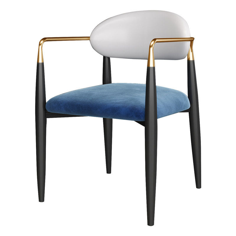Contemporary Style Kitchen Chairs Dining Open Back Arm Side Chair with Metal Legs Blue-White 1 Piece Clearhalo ' kitchen&dining_furn' 'Dining Chairs' 'Dining Tables & Seating' 'dining_chair' 'furn' 'furn_dining_chair' 'Furniture' 'furniture_dining_chair' 'Kitchen & Dining Furniture' 'kitchen' 4589114