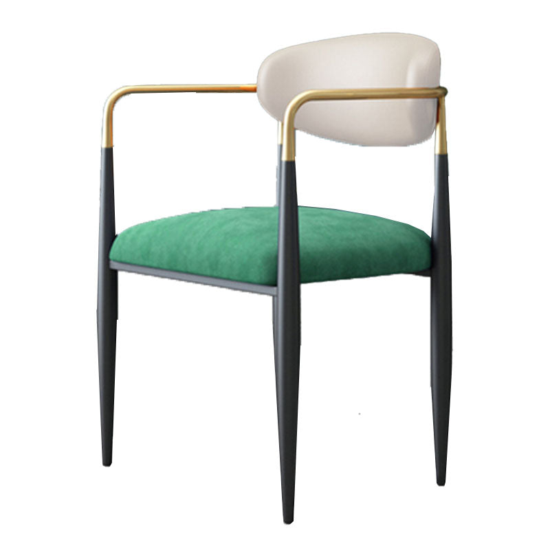 Contemporary Style Kitchen Chairs Dining Open Back Arm Side Chair with Metal Legs White-Green 1 Piece Clearhalo ' kitchen&dining_furn' 'Dining Chairs' 'Dining Tables & Seating' 'dining_chair' 'furn' 'furn_dining_chair' 'Furniture' 'furniture_dining_chair' 'Kitchen & Dining Furniture' 'kitchen' 4589126