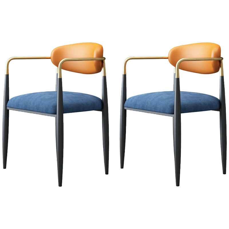 Contemporary Style Kitchen Chairs Dining Open Back Arm Side Chair with Metal Legs Blue-Orange 2 Piece Set Clearhalo ' kitchen&dining_furn' 'Dining Chairs' 'Dining Tables & Seating' 'dining_chair' 'furn' 'furn_dining_chair' 'Furniture' 'furniture_dining_chair' 'Kitchen & Dining Furniture' 'kitchen' 4589139