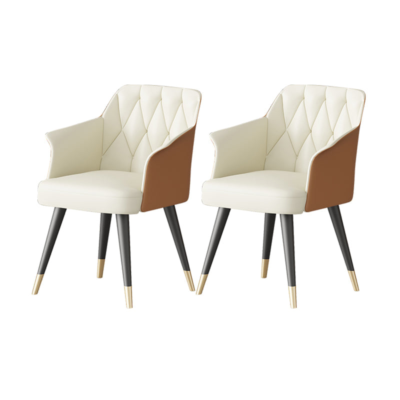 Glam Metal Arm Dining Chair Faux Leather Side Chair for Restaurant Use White-Saffron 2 Piece Set Clearhalo ' kitchen&dining_furn' 'Dining Chairs' 'Dining Tables & Seating' 'dining_chair' 'furn' 'furn_dining_chair' 'Furniture' 'furniture_dining_chair' 'Kitchen & Dining Furniture' 'kitchen' 4589151