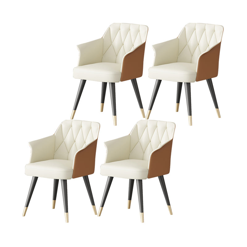 Glam Metal Arm Dining Chair Faux Leather Side Chair for Restaurant Use White-Saffron 4 Piece Set Clearhalo ' kitchen&dining_furn' 'Dining Chairs' 'Dining Tables & Seating' 'dining_chair' 'furn' 'furn_dining_chair' 'Furniture' 'furniture_dining_chair' 'Kitchen & Dining Furniture' 'kitchen' 4589153