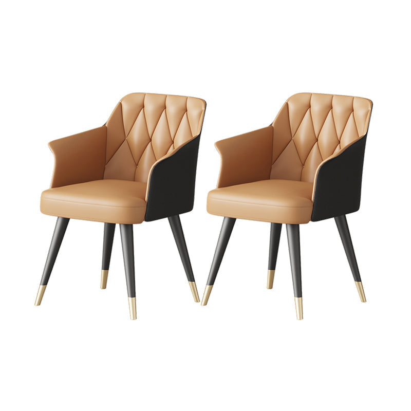 Glam Metal Arm Dining Chair Faux Leather Side Chair for Restaurant Use Orange Black 2 Piece Set Clearhalo ' kitchen&dining_furn' 'Dining Chairs' 'Dining Tables & Seating' 'dining_chair' 'furn' 'furn_dining_chair' 'Furniture' 'furniture_dining_chair' 'Kitchen & Dining Furniture' 'kitchen' 4589156