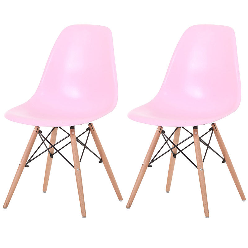Contemporary Style Kitchen Chairs Dining Armless Side Chairs with Wooden Legs Pink Set of 2 Clearhalo ' kitchen&dining_furn' 'Dining Chairs' 'Dining Tables & Seating' 'dining_chair' 'Furniture' 'furniture_dining_chair' 'Kitchen & Dining Furniture' 'kitchen' 4589172