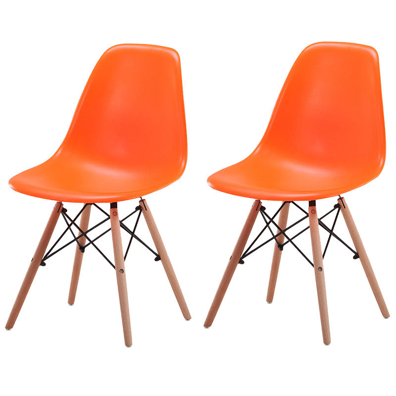 Contemporary Style Kitchen Chairs Dining Armless Side Chairs with Wooden Legs Orange Set of 2 Clearhalo ' kitchen&dining_furn' 'Dining Chairs' 'Dining Tables & Seating' 'dining_chair' 'Furniture' 'furniture_dining_chair' 'Kitchen & Dining Furniture' 'kitchen' 4589181