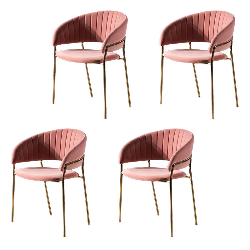Scandinavian Open Back Arm Dining Chairs Upholstered Side Chair Pink 4 Piece Set Clearhalo ' kitchen&dining_furn' 'Dining Chairs' 'Dining Tables & Seating' 'dining_chair' 'furn' 'furn_dining_chair' 'Furniture' 'furniture_dining_chair' 'Kitchen & Dining Furniture' 'kitchen' 4589275
