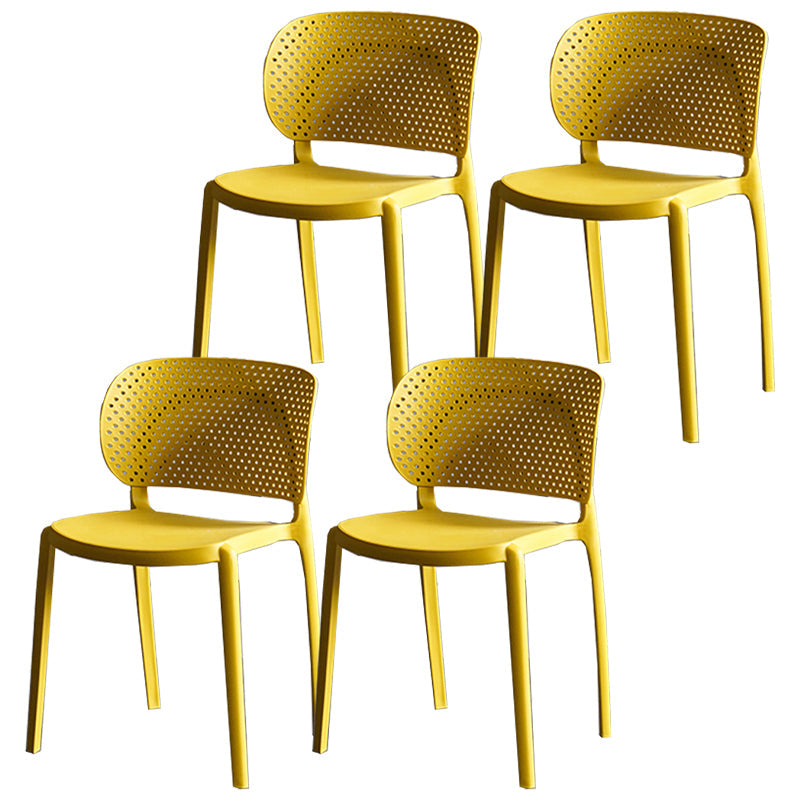 Contemporary Chairs Dining Armless Plastic Open Back Side Chair for Kitchen Yellow 4 Piece Set Clearhalo ' kitchen&dining_furn' 'Dining Chairs' 'Dining Tables & Seating' 'dining_chair' 'furn' 'furn_dining_chair' 'Furniture' 'furniture_dining_chair' 'Kitchen & Dining Furniture' 'kitchen' 4589282