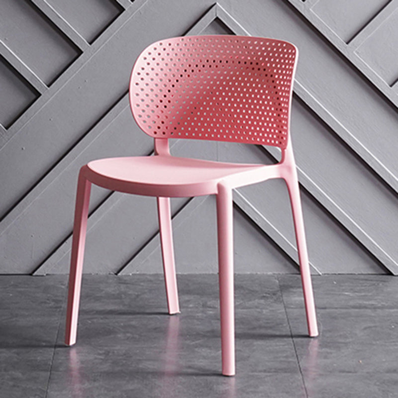 Contemporary Chairs Dining Armless Plastic Open Back Side Chair for Kitchen Pink 1 Piece Clearhalo ' kitchen&dining_furn' 'Dining Chairs' 'Dining Tables & Seating' 'dining_chair' 'furn' 'furn_dining_chair' 'Furniture' 'furniture_dining_chair' 'Kitchen & Dining Furniture' 'kitchen' 4589289