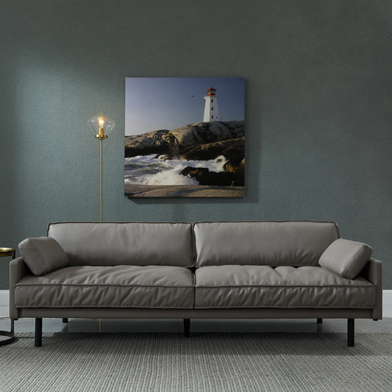 Tight Back Square Arm Industrial Sofa with Waterproof and Wear-resistant 65"L x 35.4"W x 29.5"H Grey Genuine Leather Clearhalo 'furn' 'furn_sofas' 'Furniture' 'furniture_sofas' 'kitchen' 'kitchen_sofas' 'Living Room Furniture' 'Sofa' 'sofas' 4591707