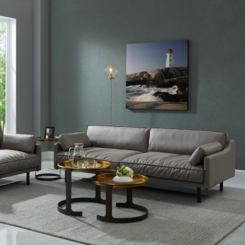 Tight Back Square Arm Industrial Sofa with Waterproof and Wear-resistant 82.7"L x 35.4"W x 29.5"H Grey Genuine Leather Clearhalo 'furn' 'furn_sofas' 'Furniture' 'furniture_sofas' 'kitchen' 'kitchen_sofas' 'Living Room Furniture' 'Sofa' 'sofas' 4591709