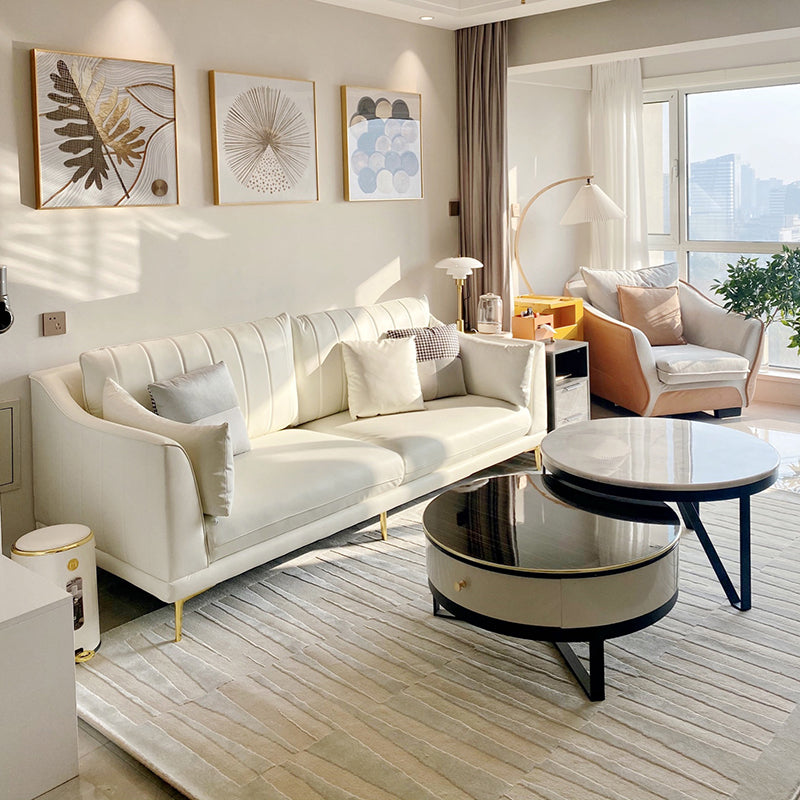 Modern Style Solid Wood Base Namib & White Leather Rectangular Sofa Clearhalo 'furn' 'furn_sofas' 'Furniture' 'furniture_sofas' 'kitchen' 'kitchen_sofas' 'Living Room Furniture' 'Sofa' 'sofas' 4591717