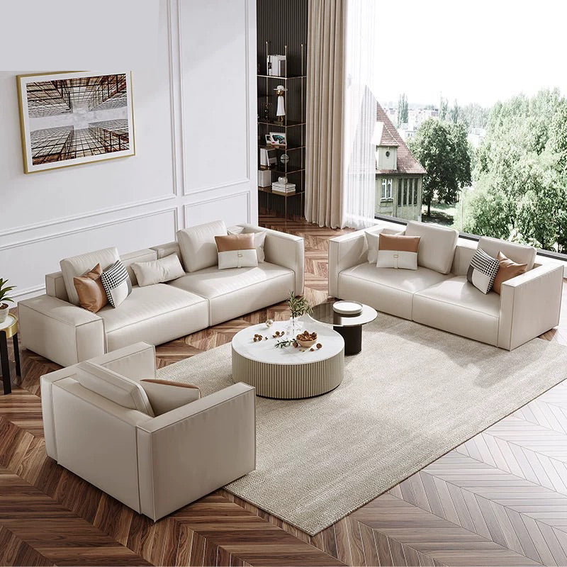 Modern Style Solid Wood Base Namib & White Leather Rectangular Sofa Clearhalo 'furn' 'furn_sofas' 'Furniture' 'furniture_sofas' 'kitchen' 'kitchen_sofas' 'Living Room Furniture' 'Sofa' 'sofas' 4591721