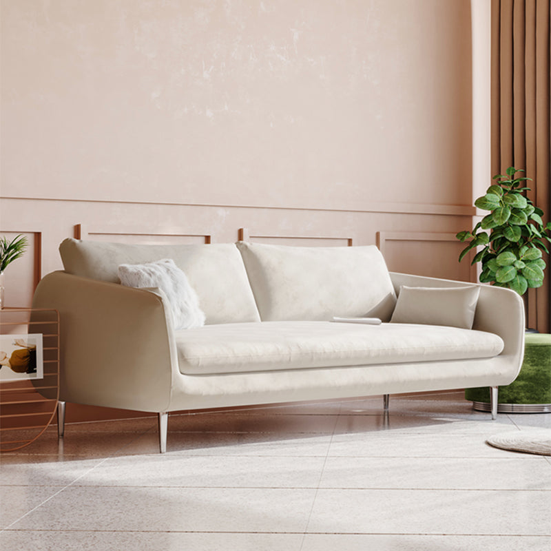 Loose Back Velvet Square Arm Contemporary Sofa with Slipcovered for Apartment 59"L x 31.5"W x 31.5"H White Latex Clearhalo 'furn' 'furn_sofas' 'Furniture' 'furniture_sofas' 'kitchen' 'kitchen_sofas' 'Living Room Furniture' 'Sofa' 'sofas' 4591756