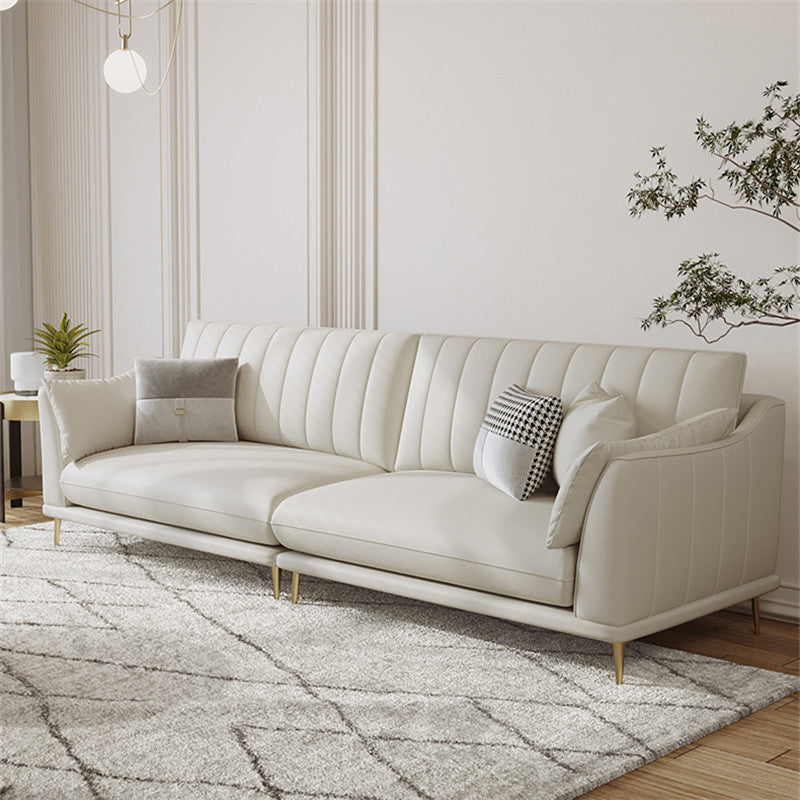Modern Style Solid Wood Material Base Cloth Art & Leather Rice White Rectangular Sofa 102''L x36"W x 35"H Clearhalo 'furn' 'furn_sofas' 'Furniture' 'furniture_sofas' 'kitchen' 'kitchen_sofas' 'Living Room Furniture' 'Sofa' 'sofas' 4591766