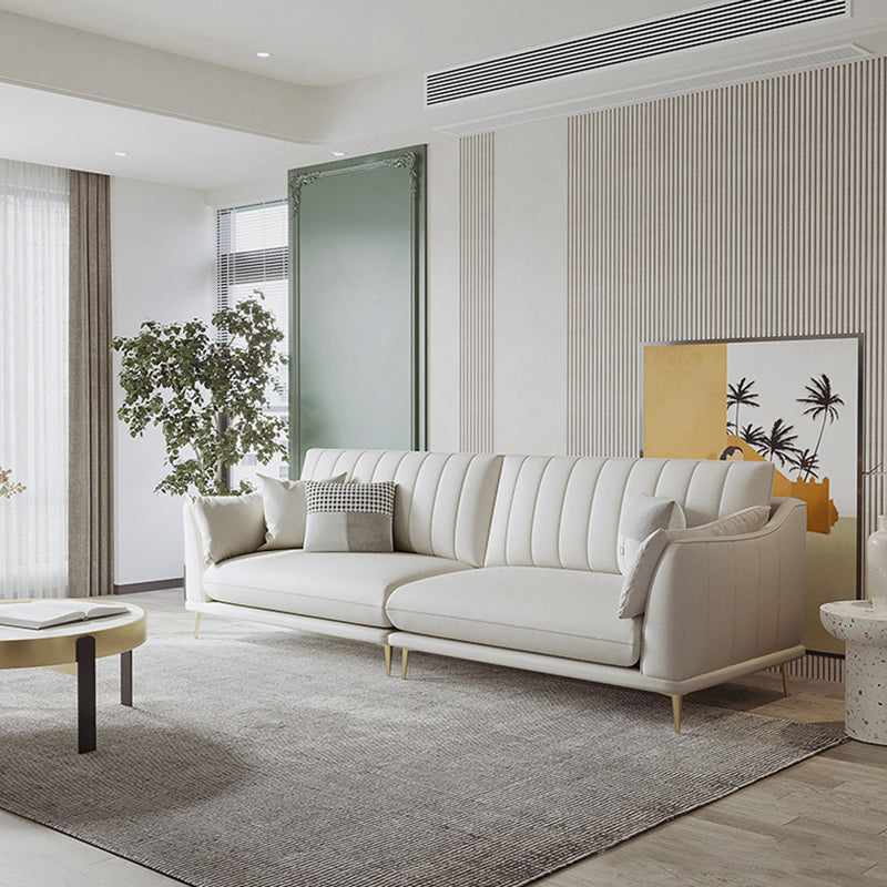 Modern Style Solid Wood Material Base Cloth Art & Leather Rice White Rectangular Sofa 110''L x36"W x 35"H Clearhalo 'furn' 'furn_sofas' 'Furniture' 'furniture_sofas' 'kitchen' 'kitchen_sofas' 'Living Room Furniture' 'Sofa' 'sofas' 4591768