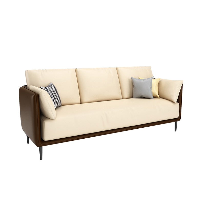 27.55" W Genuine Leather Modern Square Arm Sofa for Restaurant 71"L x 28"W x 33"H Coffee Clearhalo 'furn' 'furn_sofas' 'Furniture' 'furniture_sofas' 'kitchen' 'kitchen_sofas' 'Living Room Furniture' 'Sofa' 'sofas' 4591781