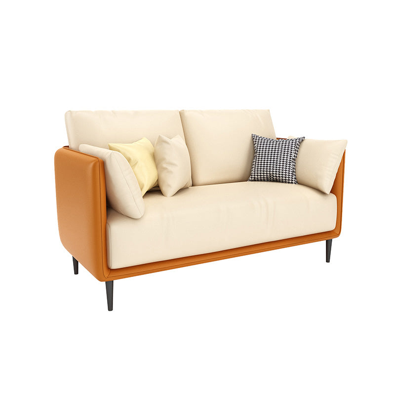 27.55" W Genuine Leather Modern Square Arm Sofa for Restaurant 47"L x 28"W x 33"H Orange Clearhalo 'furn' 'furn_sofas' 'Furniture' 'furniture_sofas' 'kitchen' 'kitchen_sofas' 'Living Room Furniture' 'Sofa' 'sofas' 4591783
