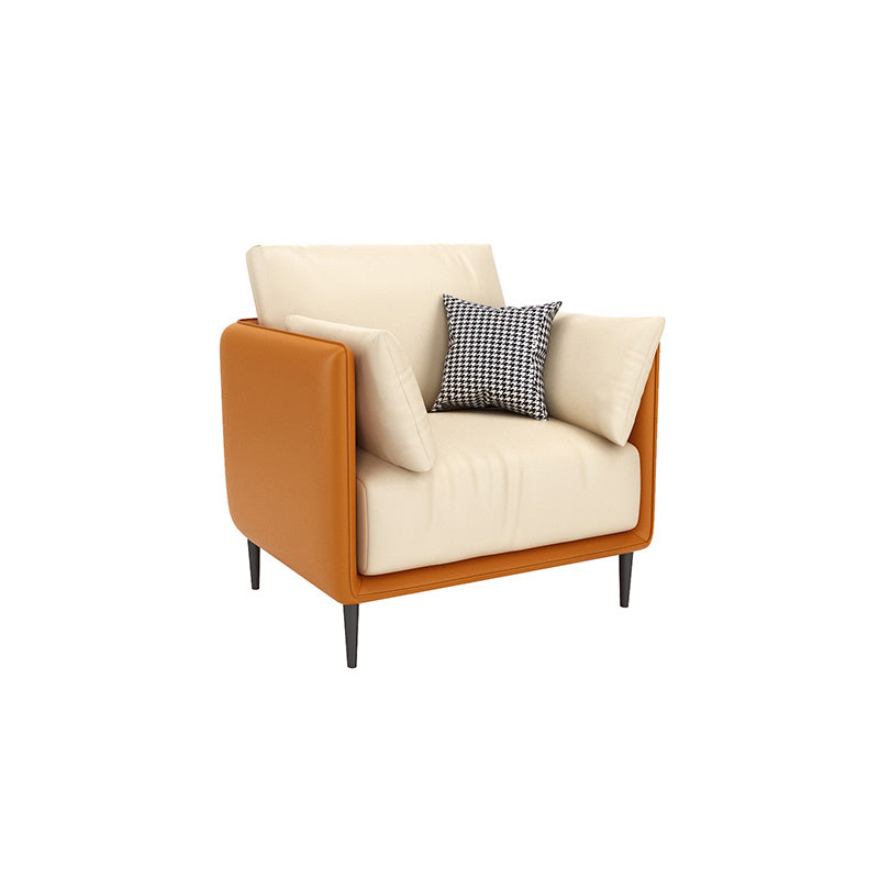 27.55" W Genuine Leather Modern Square Arm Sofa for Restaurant 31.5"L x 27.5"W x 33.5"H Orange Clearhalo 'furn' 'furn_sofas' 'Furniture' 'furniture_sofas' 'kitchen' 'kitchen_sofas' 'Living Room Furniture' 'Sofa' 'sofas' 4591785