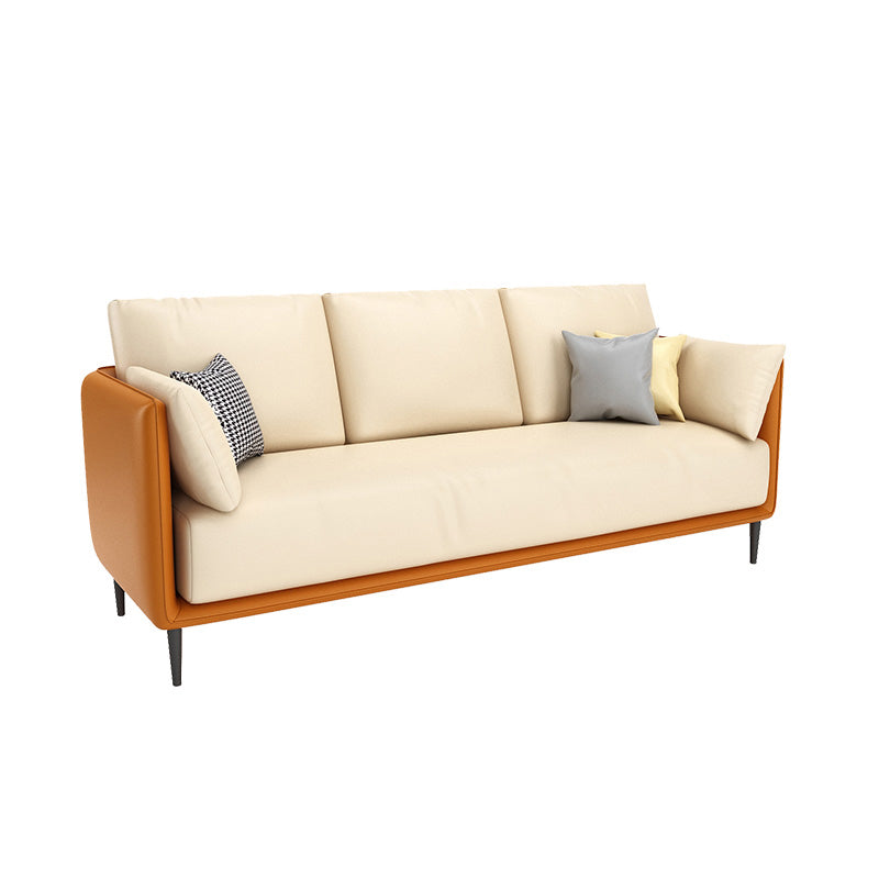 27.55" W Genuine Leather Modern Square Arm Sofa for Restaurant 71"L x 28"W x 33"H Orange Clearhalo 'furn' 'furn_sofas' 'Furniture' 'furniture_sofas' 'kitchen' 'kitchen_sofas' 'Living Room Furniture' 'Sofa' 'sofas' 4591787