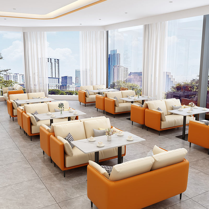 27.55" W Genuine Leather Modern Square Arm Sofa for Restaurant Clearhalo 'furn' 'furn_sofas' 'Furniture' 'furniture_sofas' 'kitchen' 'kitchen_sofas' 'Living Room Furniture' 'Sofa' 'sofas' 4591788