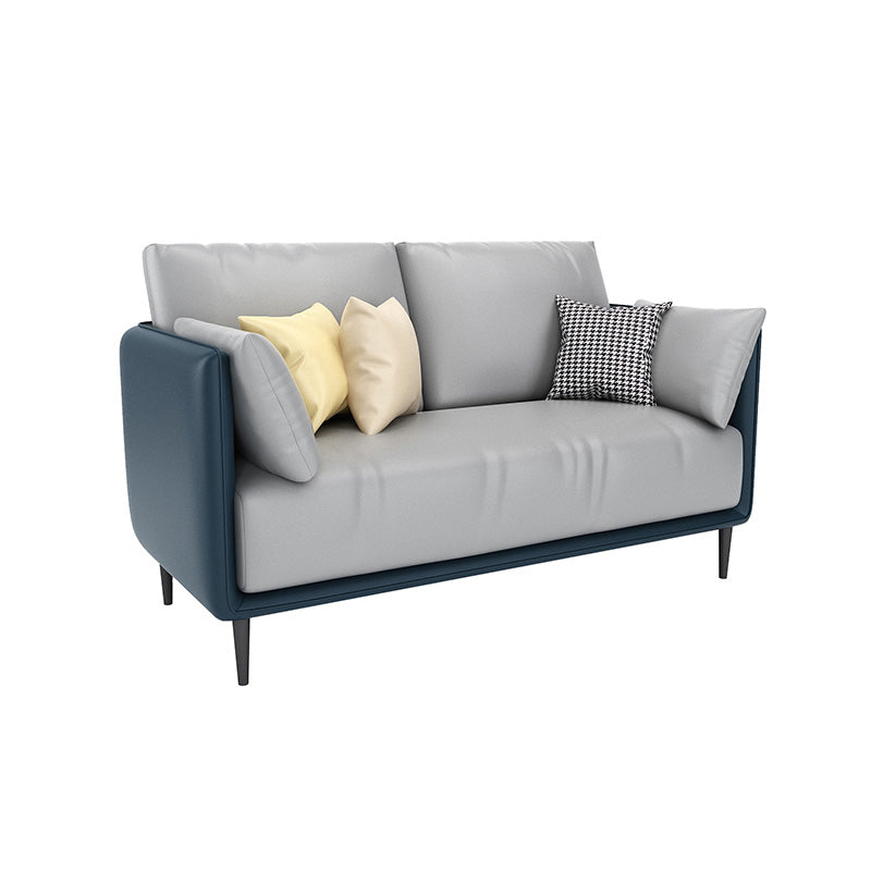 27.55" W Genuine Leather Modern Square Arm Sofa for Restaurant 47"L x 28"W x 33"H Blue Clearhalo 'furn' 'furn_sofas' 'Furniture' 'furniture_sofas' 'kitchen' 'kitchen_sofas' 'Living Room Furniture' 'Sofa' 'sofas' 4591789