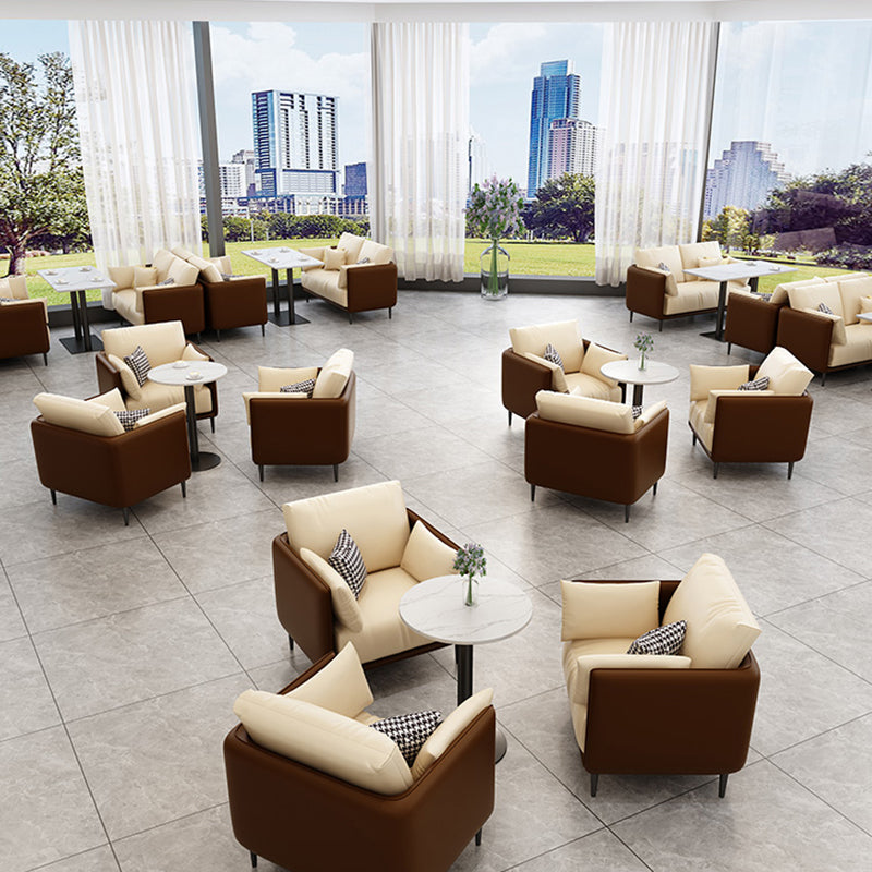 27.55" W Genuine Leather Modern Square Arm Sofa for Restaurant Clearhalo 'furn' 'furn_sofas' 'Furniture' 'furniture_sofas' 'kitchen' 'kitchen_sofas' 'Living Room Furniture' 'Sofa' 'sofas' 4591790