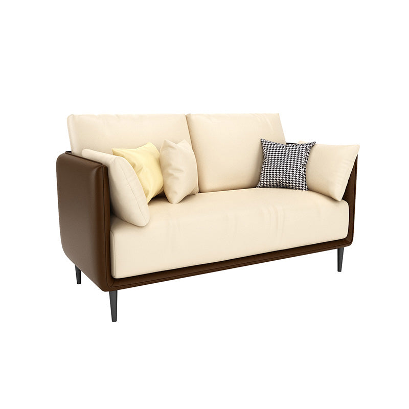 27.55" W Genuine Leather Modern Square Arm Sofa for Restaurant 47"L x 28"W x 33"H Coffee Clearhalo 'furn' 'furn_sofas' 'Furniture' 'furniture_sofas' 'kitchen' 'kitchen_sofas' 'Living Room Furniture' 'Sofa' 'sofas' 4591793