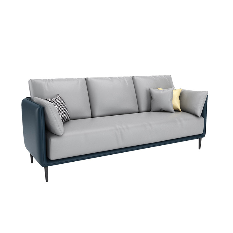 27.55" W Genuine Leather Modern Square Arm Sofa for Restaurant 71"L x 28"W x 33"H Blue Clearhalo 'furn' 'furn_sofas' 'Furniture' 'furniture_sofas' 'kitchen' 'kitchen_sofas' 'Living Room Furniture' 'Sofa' 'sofas' 4591794