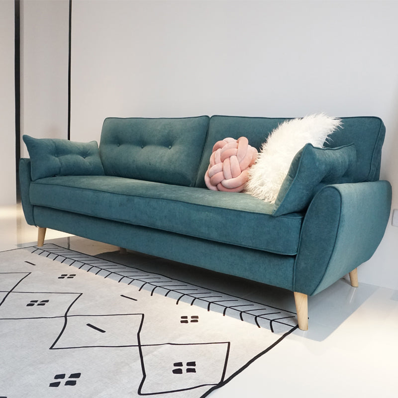 Loose Back Linen Square Arm Sofa with slipcovered Hair Pin Legs Settee 88.5"L x 35.5"W x 35.5"H Blackish Green Clearhalo 'furn' 'furn_sofas' 'Furniture' 'furniture_sofas' 'kitchen' 'kitchen_sofas' 'Living Room Furniture' 'Sofa' 'sofas' 4591898