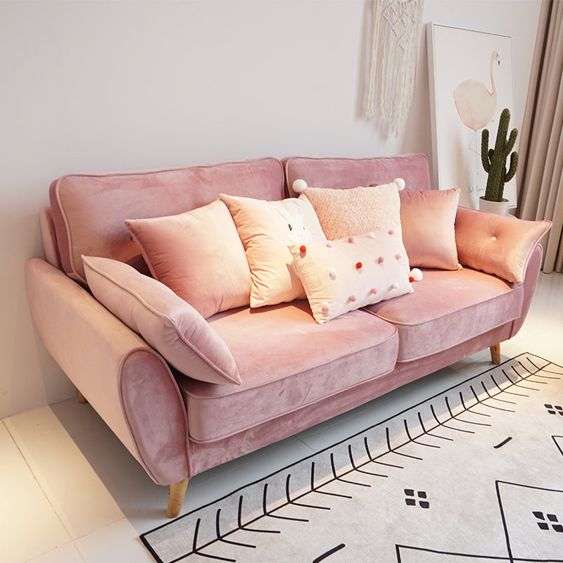 Loose Back Linen Square Arm Sofa with slipcovered Hair Pin Legs Settee Pinkish Red Clearhalo 'furn' 'furn_sofas' 'Furniture' 'furniture_sofas' 'kitchen' 'kitchen_sofas' 'Living Room Furniture' 'Sofa' 'sofas' 4591899
