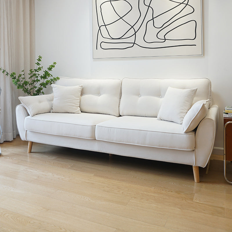 Loose Back Linen Square Arm Sofa with slipcovered Hair Pin Legs Settee Off-White Clearhalo 'furn' 'furn_sofas' 'Furniture' 'furniture_sofas' 'kitchen' 'kitchen_sofas' 'Living Room Furniture' 'Sofa' 'sofas' 4591901