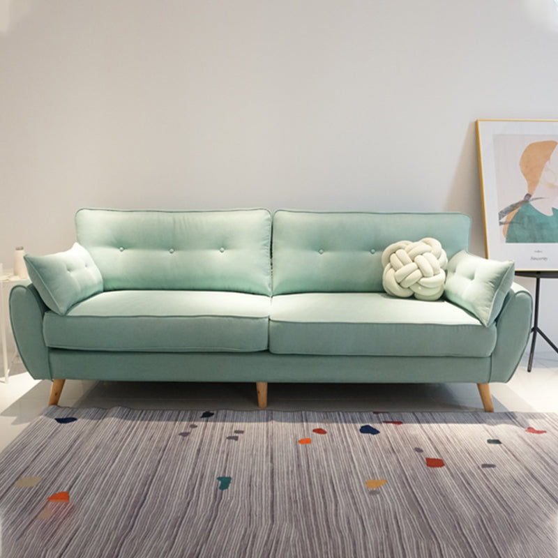 Loose Back Linen Square Arm Sofa with slipcovered Hair Pin Legs Settee Mint Green Clearhalo 'furn' 'furn_sofas' 'Furniture' 'furniture_sofas' 'kitchen' 'kitchen_sofas' 'Living Room Furniture' 'Sofa' 'sofas' 4591905