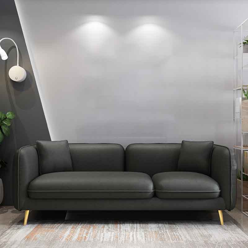 Tight Back Square Arm Ultra-Modern Sofa with Hair Pin Legs for Apartment Dark Gray Faux Leather Clearhalo 'furn' 'furn_sofas' 'Furniture' 'furniture_sofas' 'kitchen' 'kitchen_sofas' 'Living Room Furniture' 'Sofa' 'sofas' 4591930
