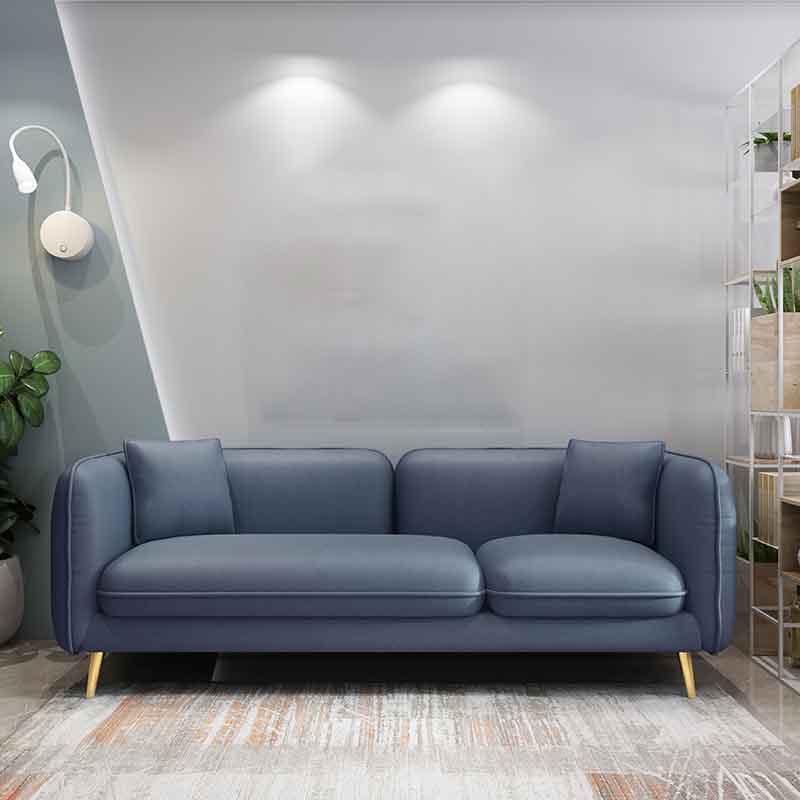 Tight Back Square Arm Ultra-Modern Sofa with Hair Pin Legs for Apartment Blue Faux Leather Clearhalo 'furn' 'furn_sofas' 'Furniture' 'furniture_sofas' 'kitchen' 'kitchen_sofas' 'Living Room Furniture' 'Sofa' 'sofas' 4591934